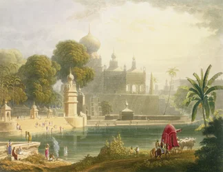 Sassoor látképe a Dekkánban, a "Scenery, Costumes and Architecture of India" II. kötetéből, rajzolta William Purser (1790-1852 körül), metszette R.G. Reeve (1811-37 körül), kiadó: Smith, Elder and C.